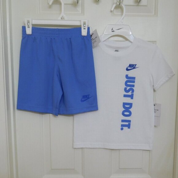 NWT 2pc Nike White Blue Logo Shirt & Blue Shorts Set sz 3t - Picture 1 of 1